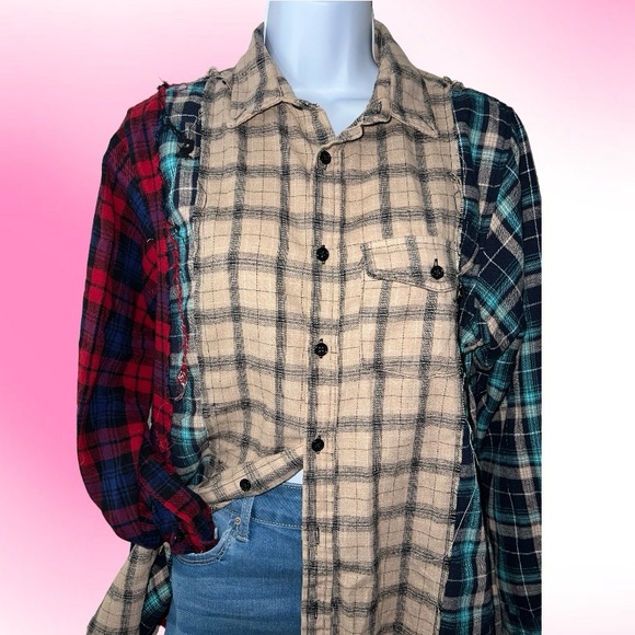 Distressed Color-Block Flannel - Picture 3 of 3